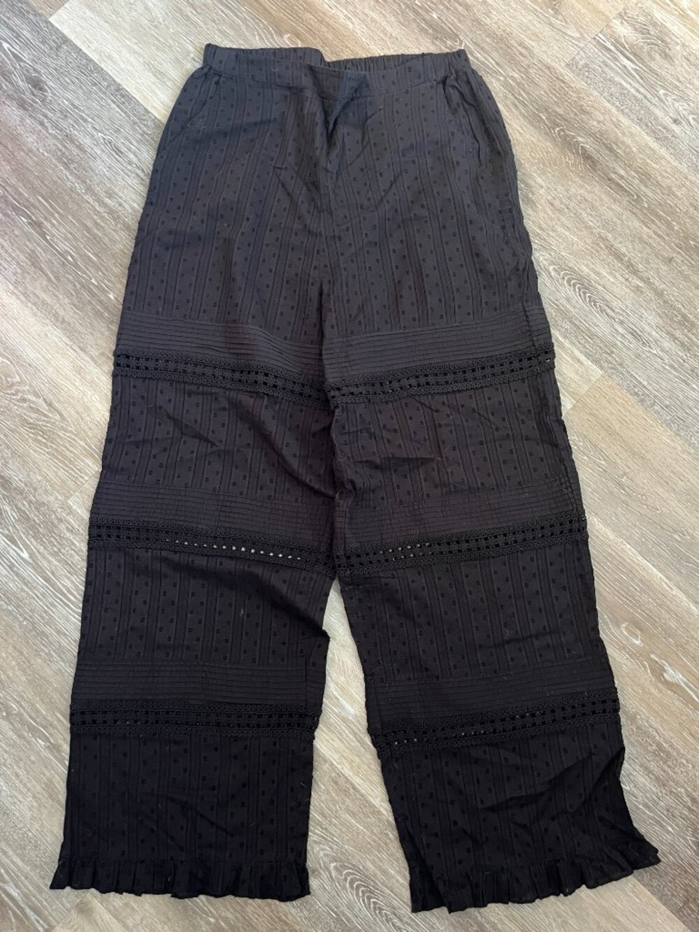 Cotton Black Polka Dot Sheer Panel Patterned High Waist Wide Leg Palazzo Pants